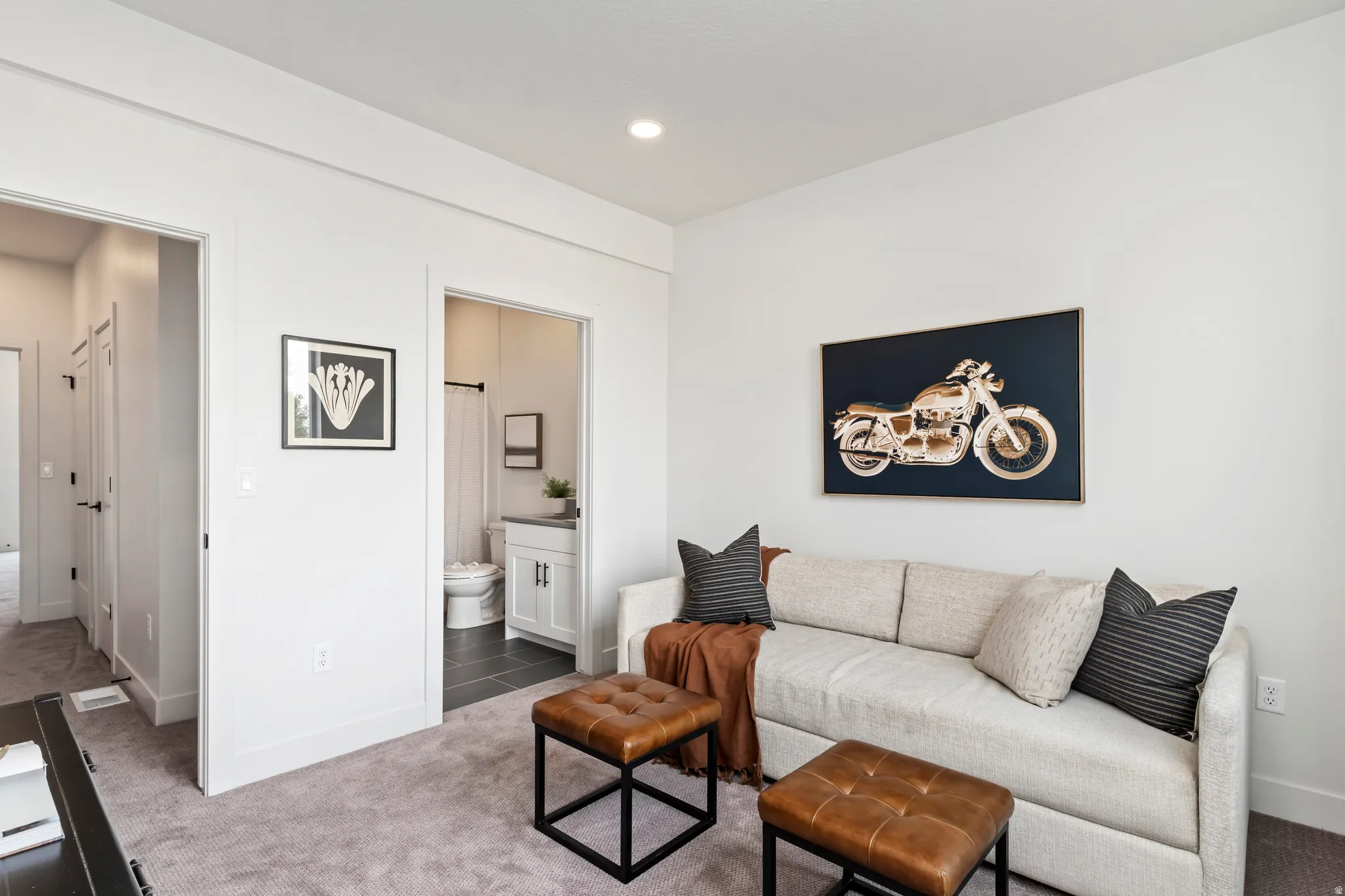 Carpeted living room with baseboards Model Home