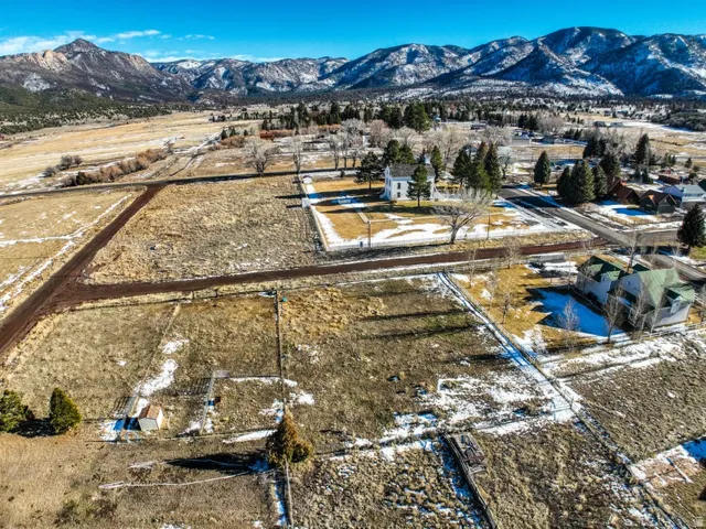 Aerial view of a mountain backdrop