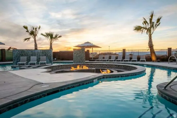 Community pool featuring a patio area