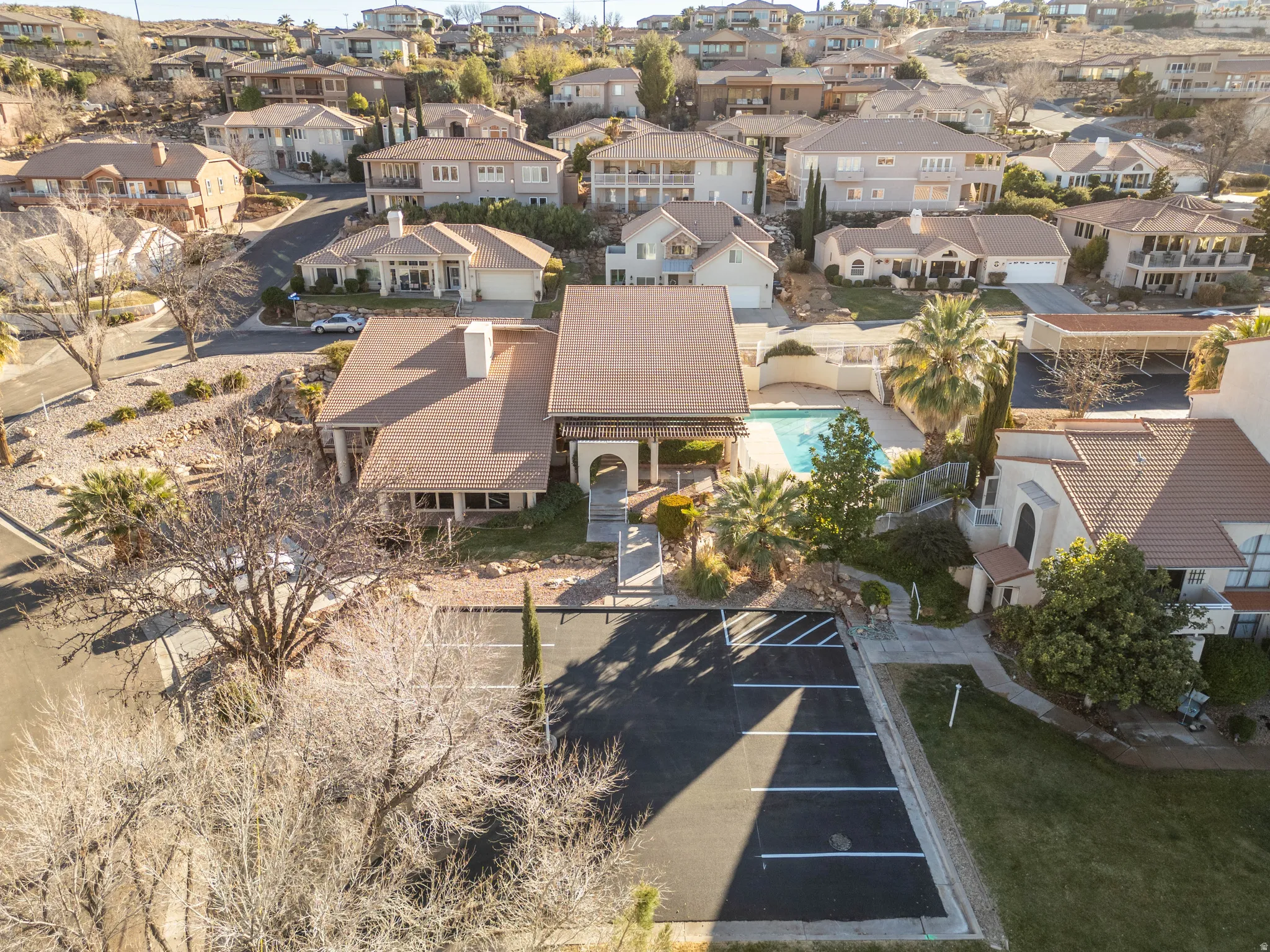 Aerial perspective of suburban area