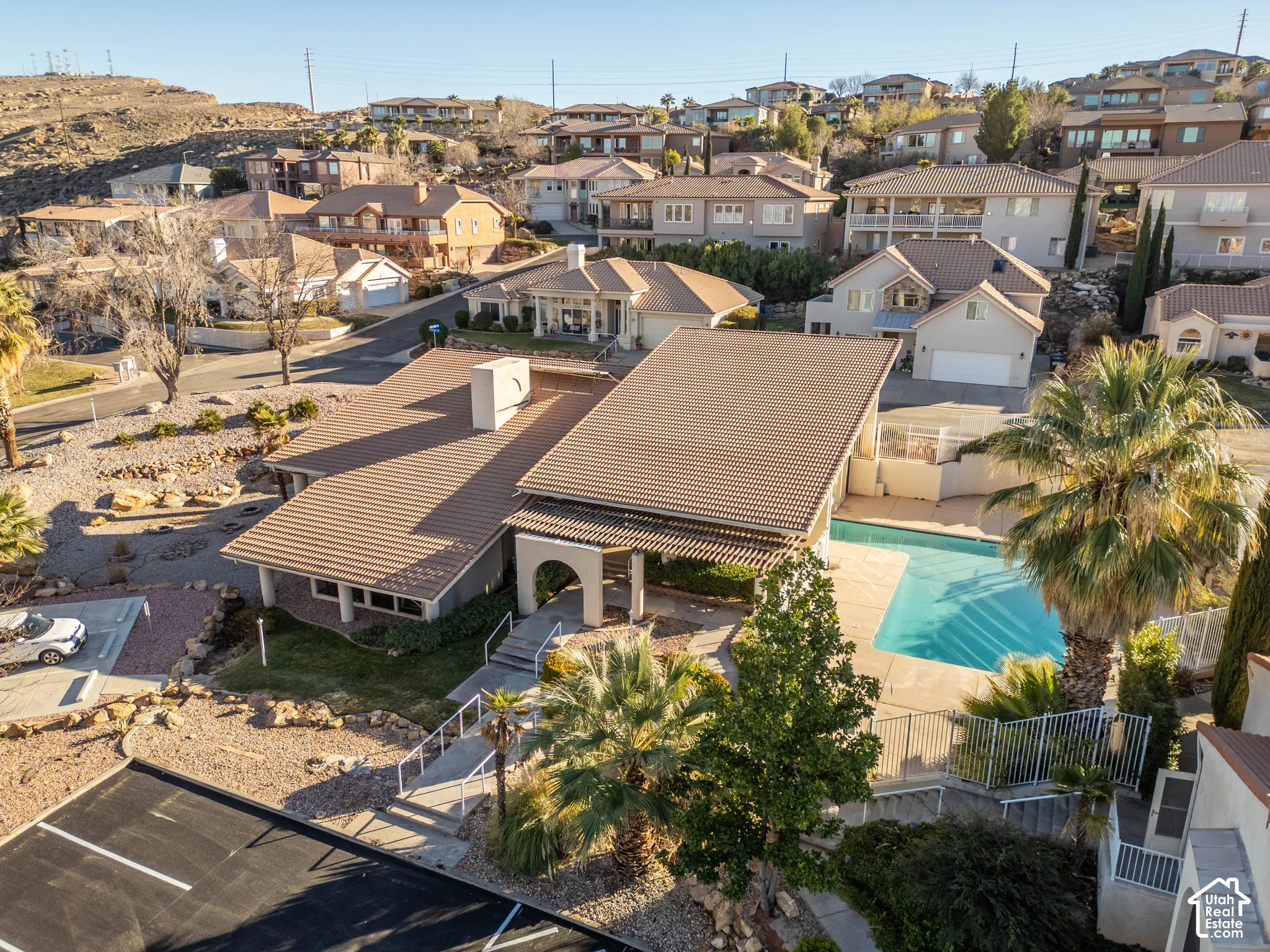 Aerial perspective of suburban area