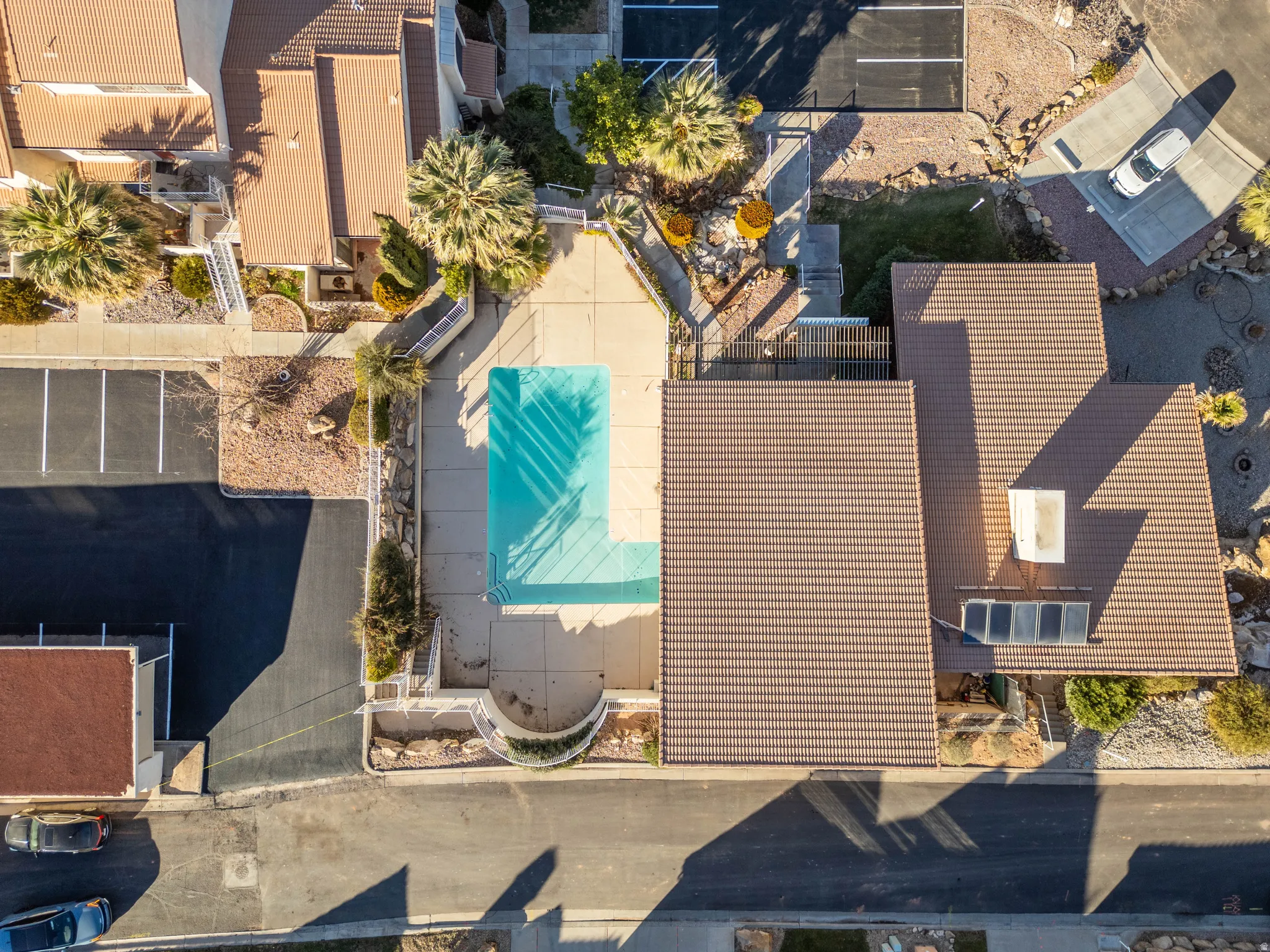 Drone / aerial view of a pool area