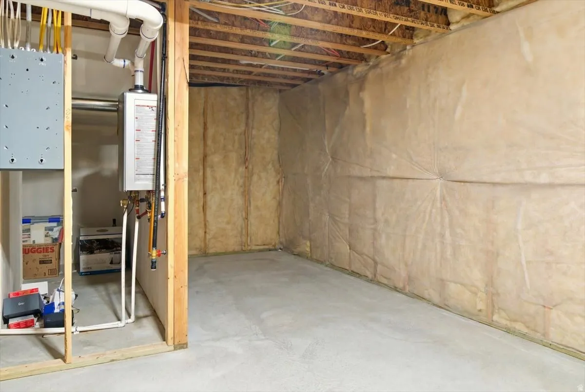Unfinished basement with water heater