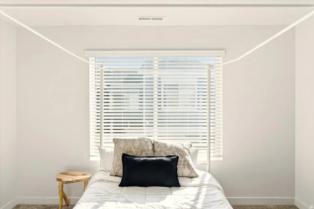 Carpeted bedroom with multiple windows