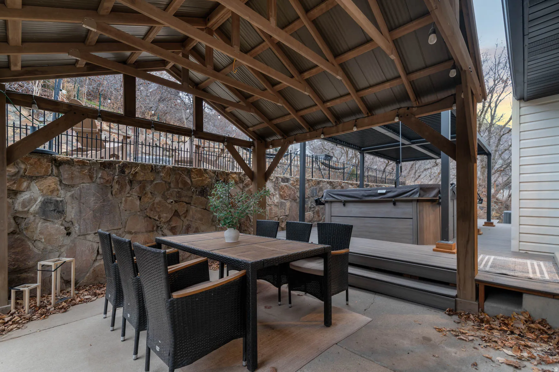 All patio furniture, swim spa, and both pergolas are included in the sale