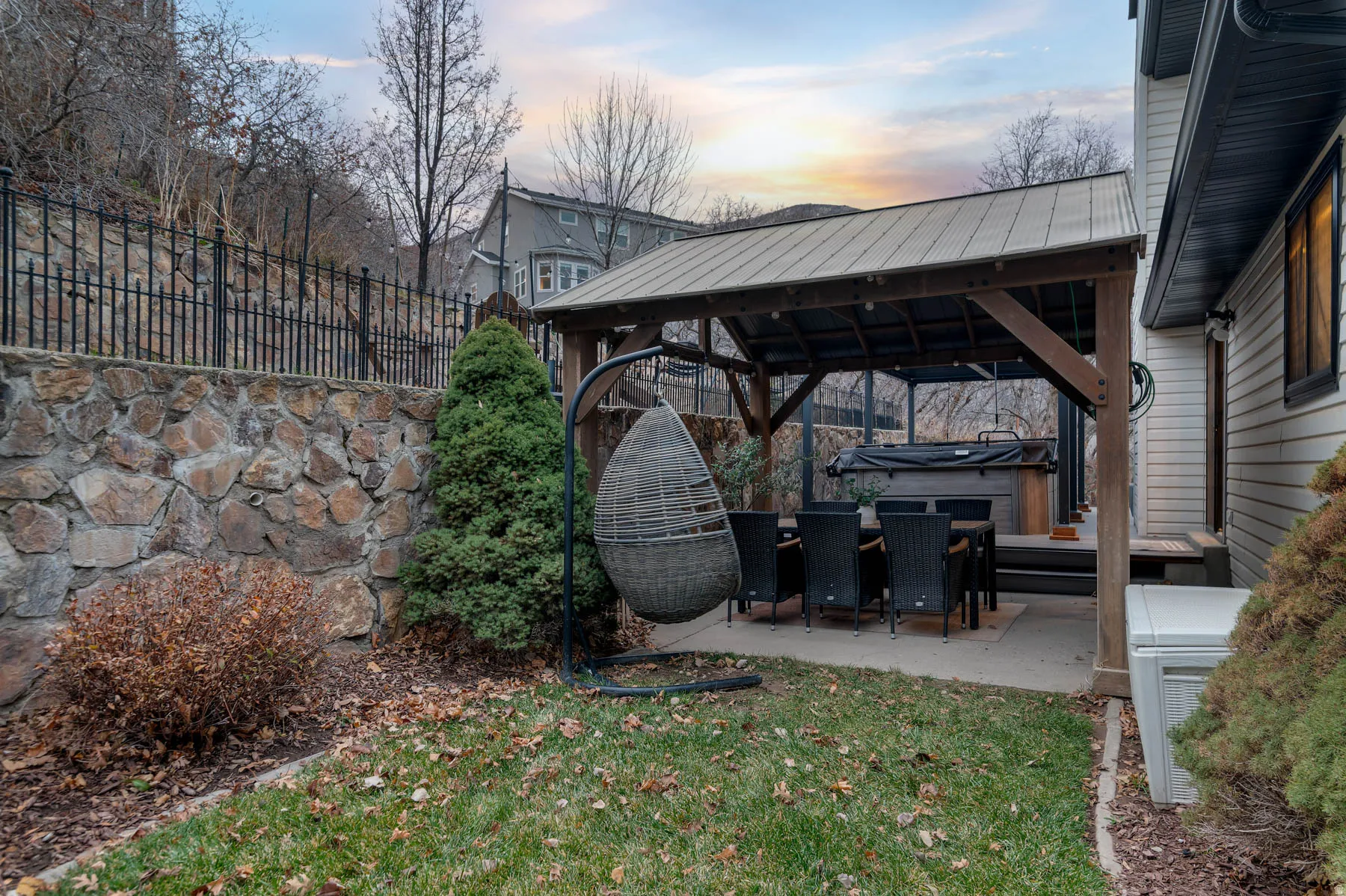 All patio furniture, swim spa, and both pergolas are included in the sale