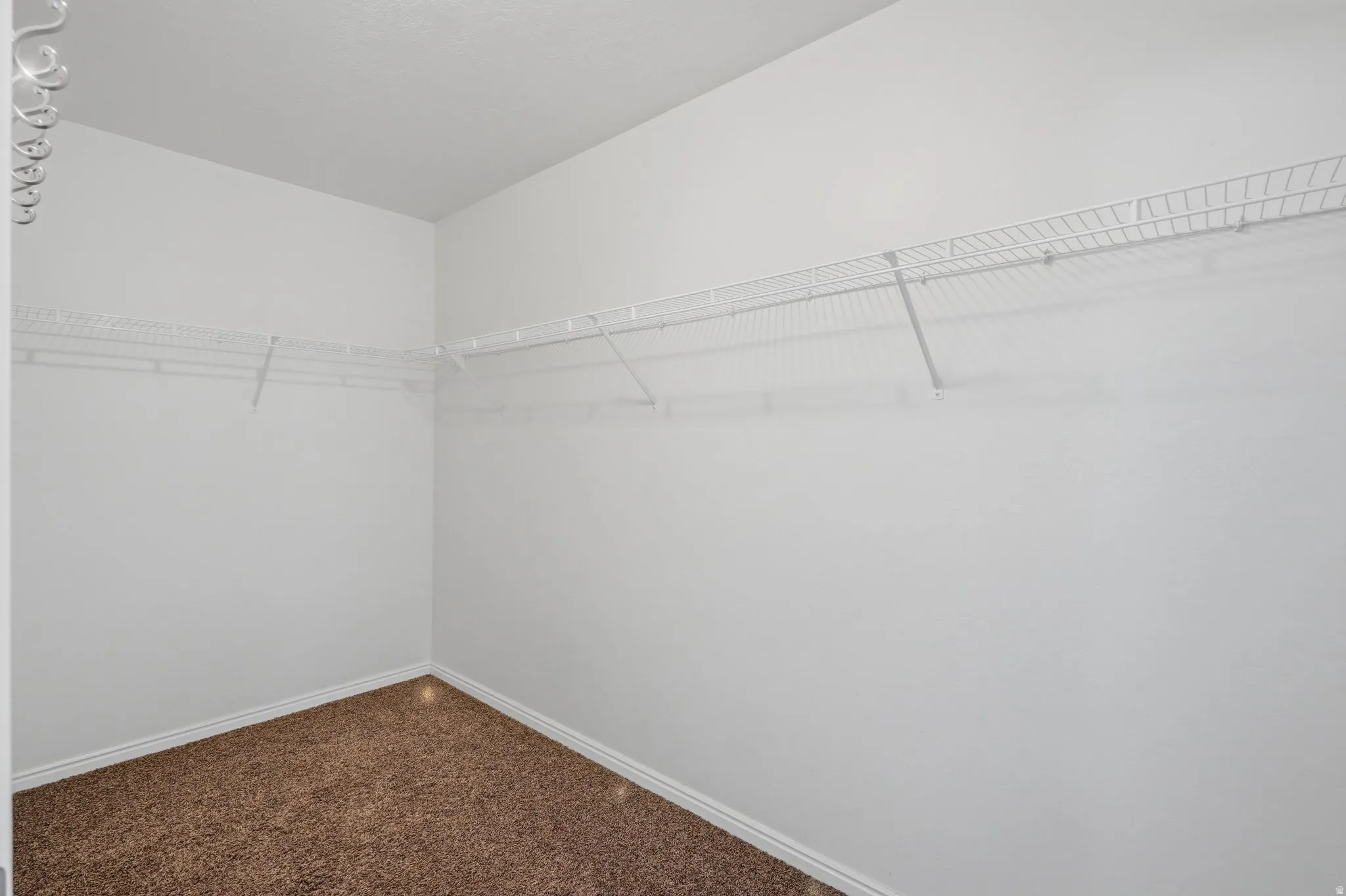 Walk in closet with dark carpet