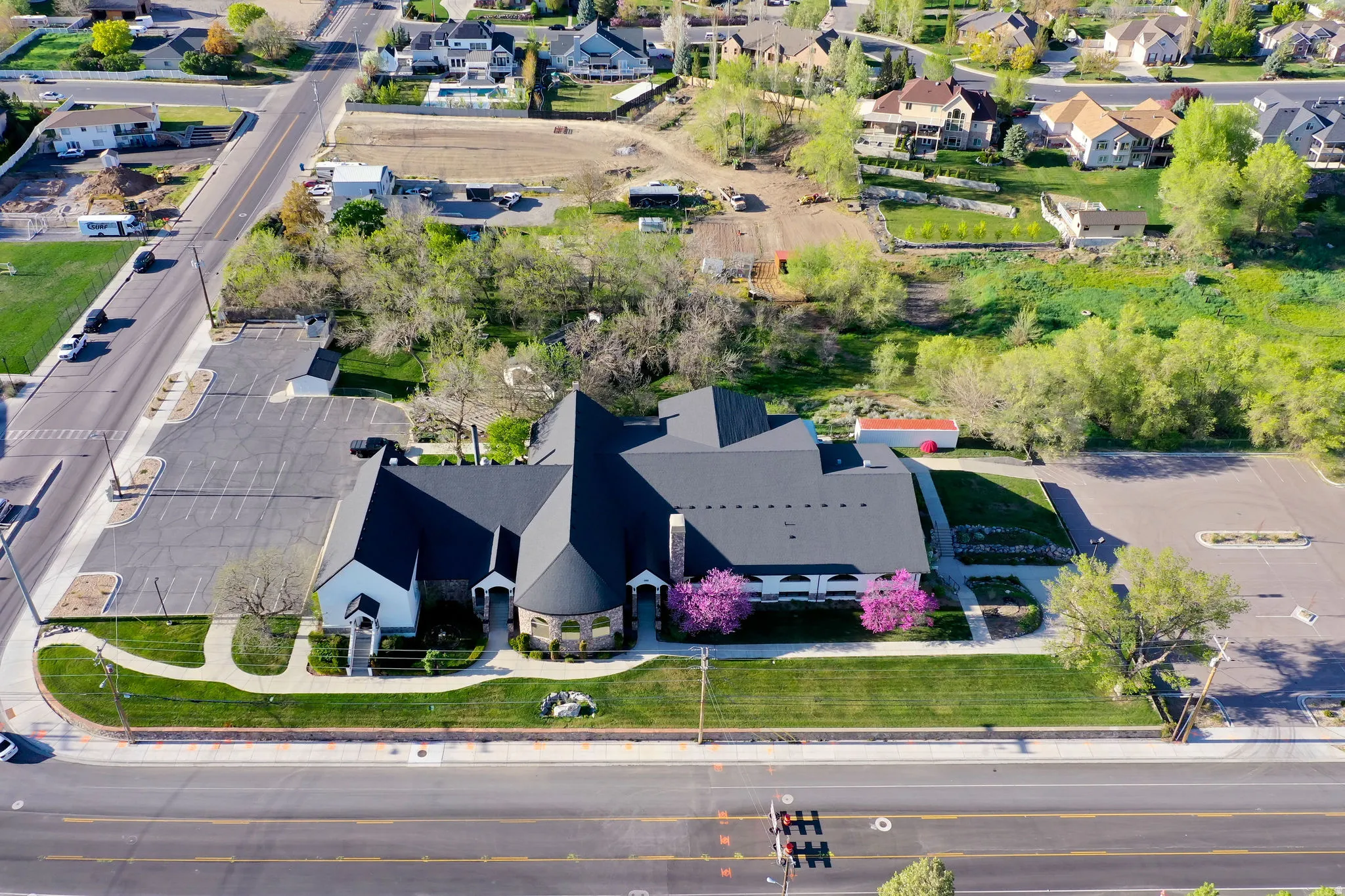 Aerial perspective of suburban area