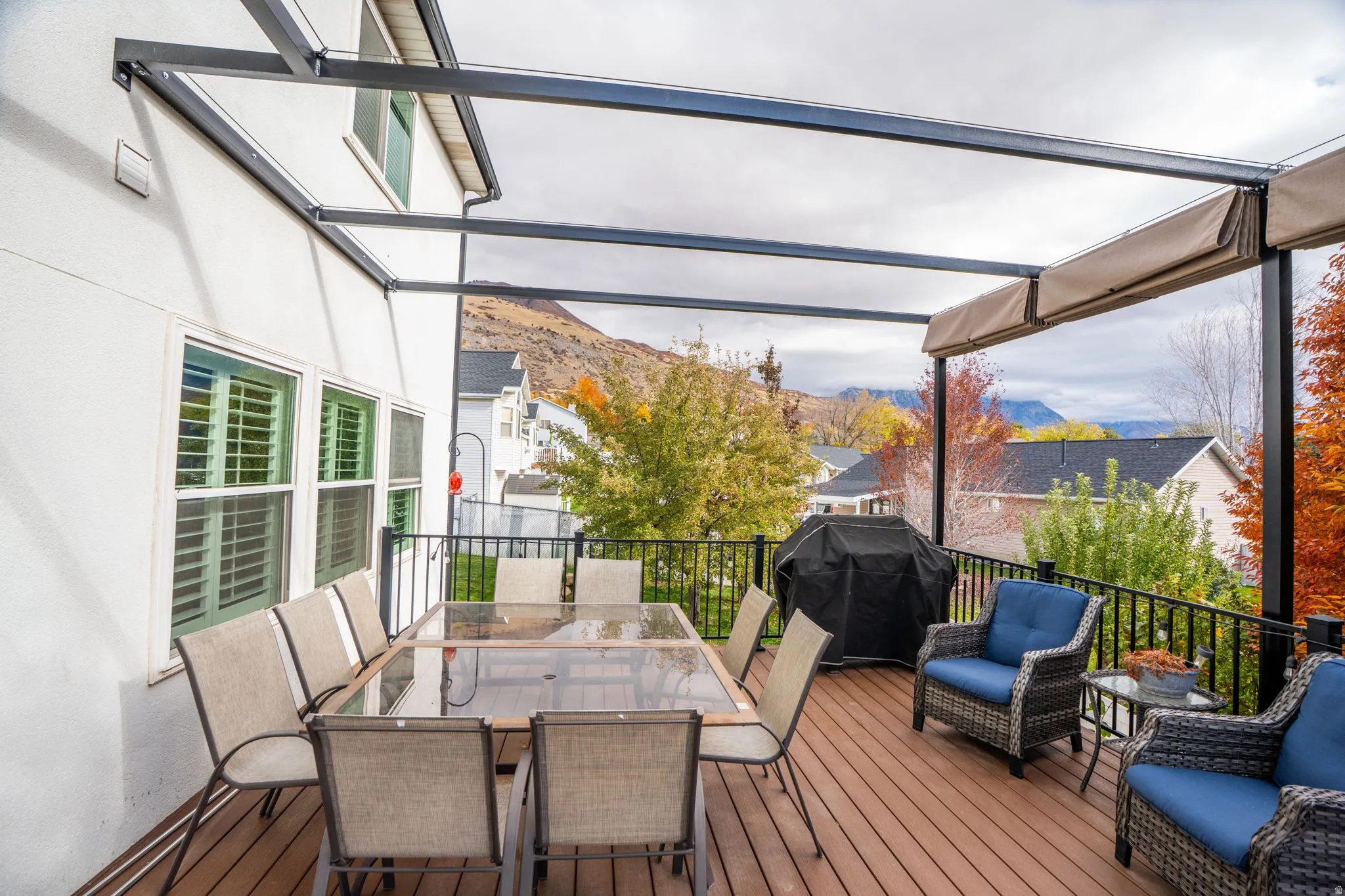 Deck with retractable cover open