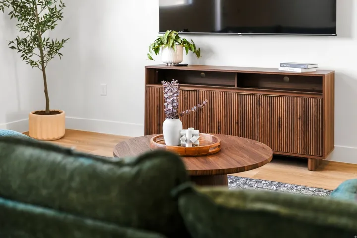 Wood-finish flooring throughout