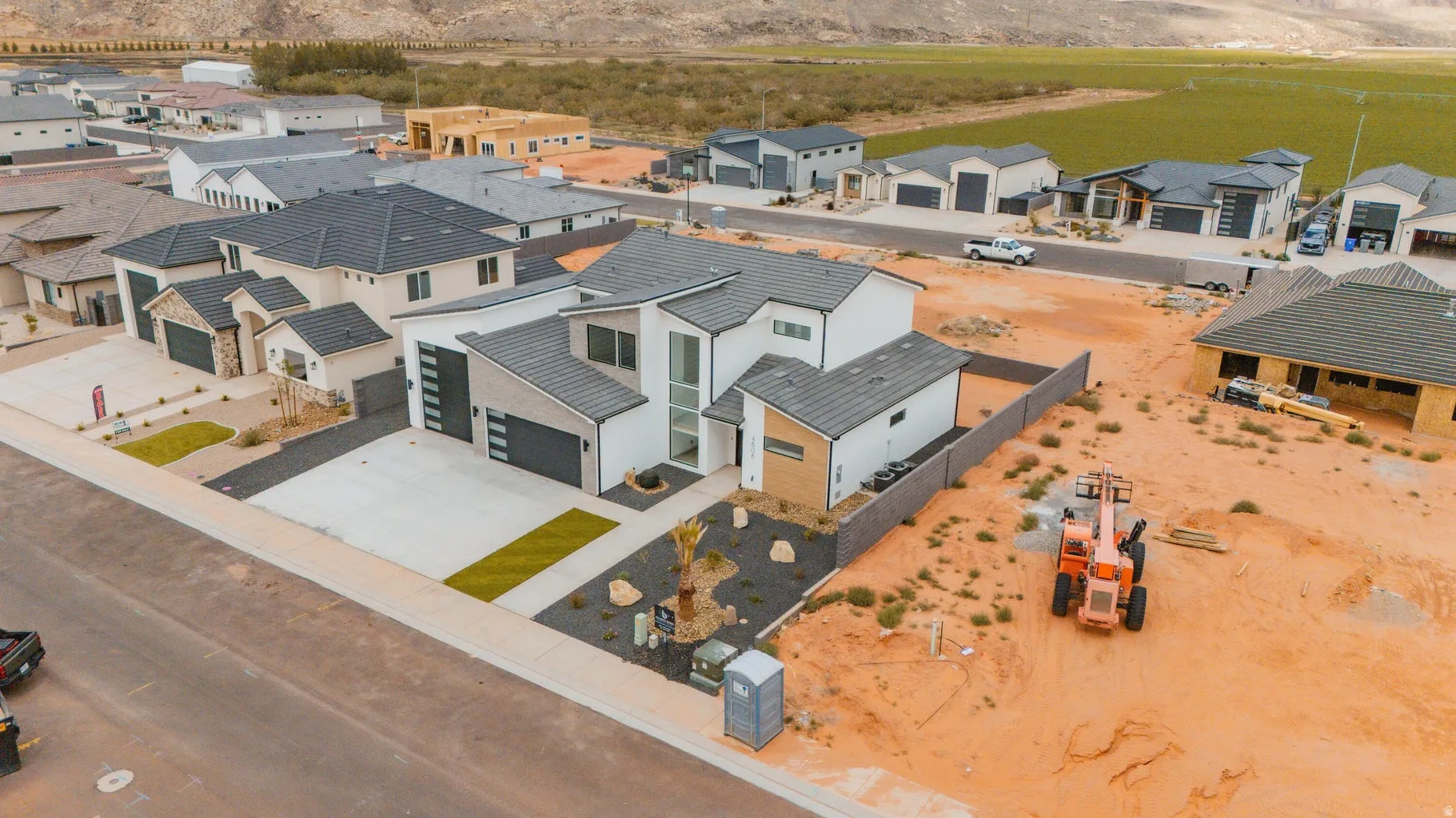 Aerial perspective of suburban area