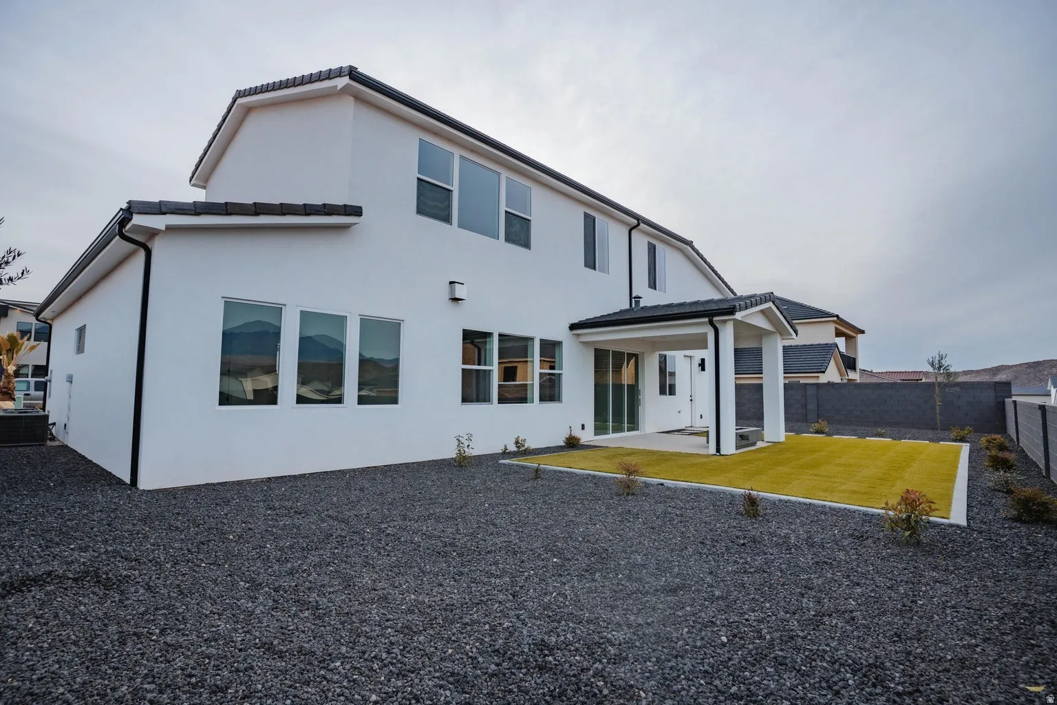 Back of house with a patio area, a fenced backyard, and stucco siding