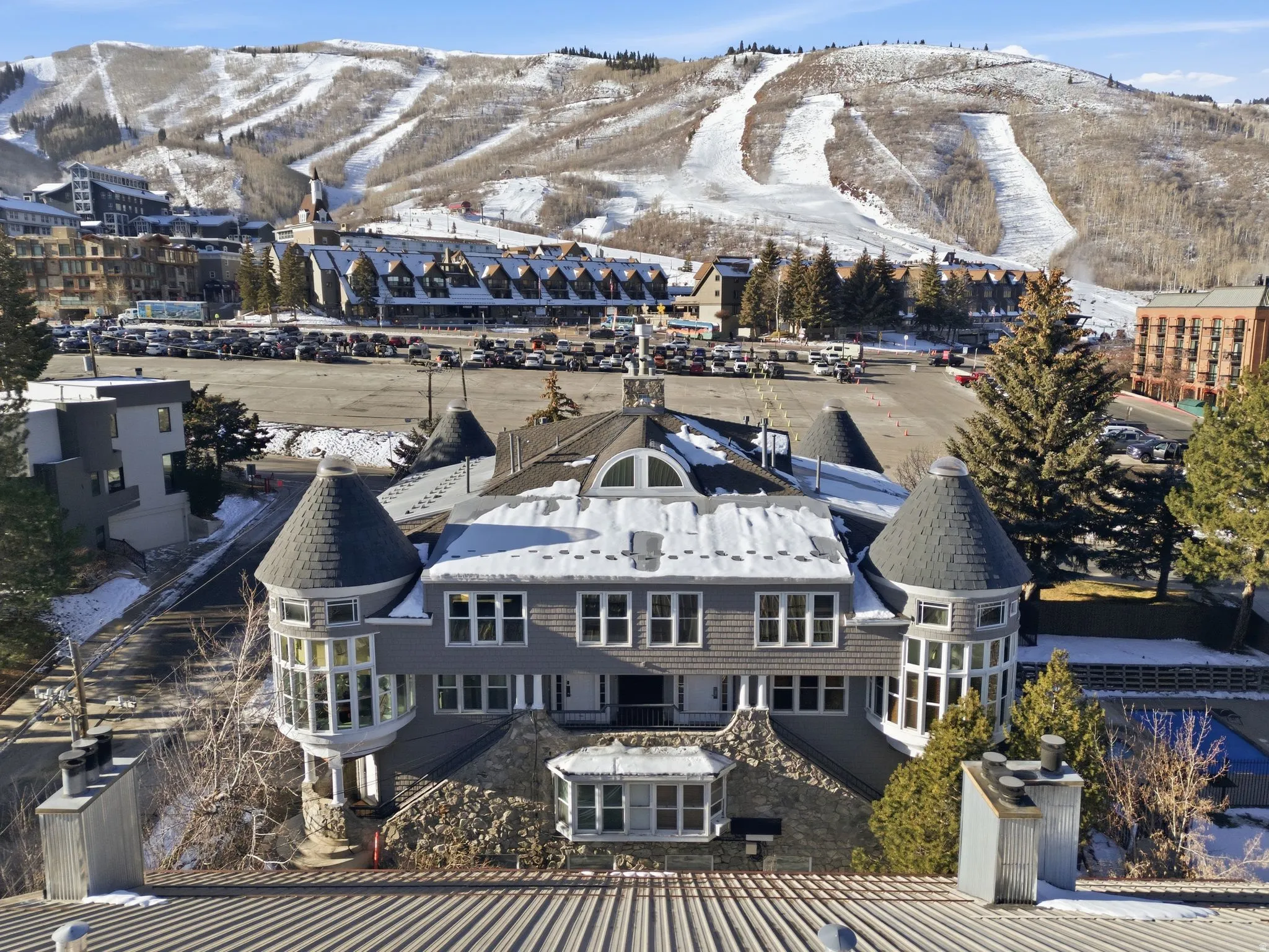 Aerial view of a mountainous background