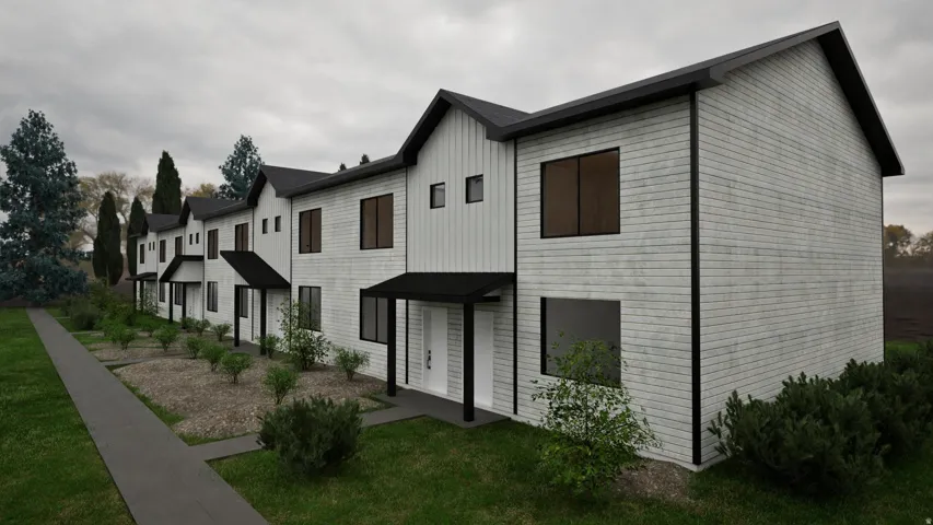 View of front of home with a front lawn, board and batten siding, and a residential view