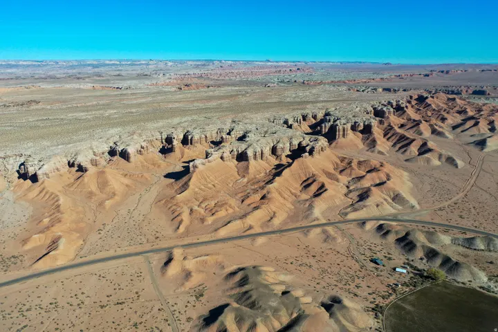 Aerial overview of property's location with a desert landscape and rural landscape