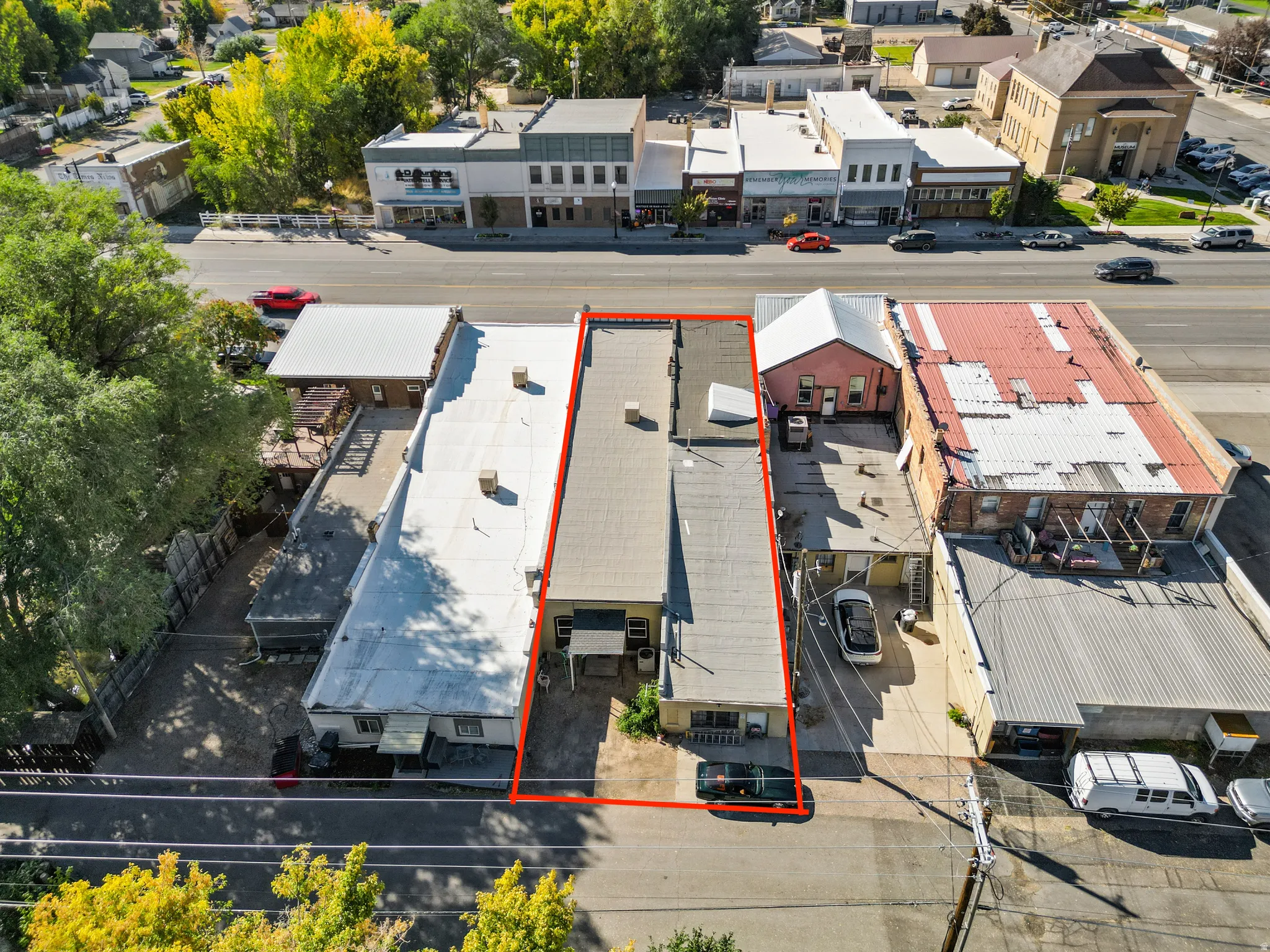 Aerial view of property's location with property parcel outlined