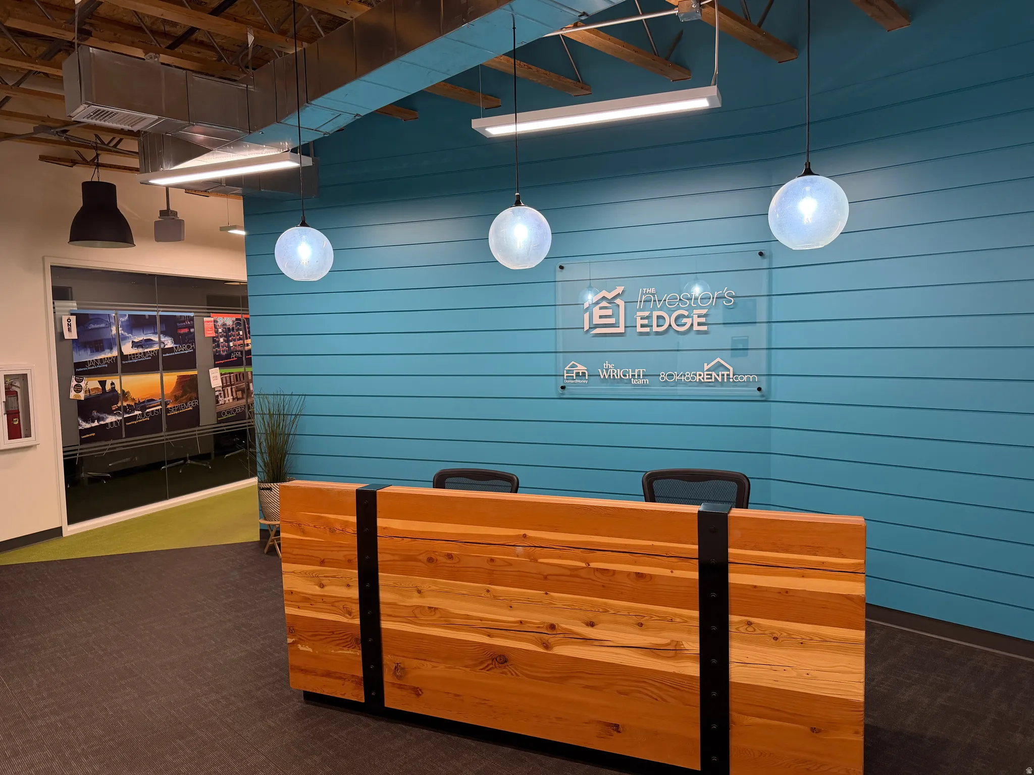 Reception with wooden walls