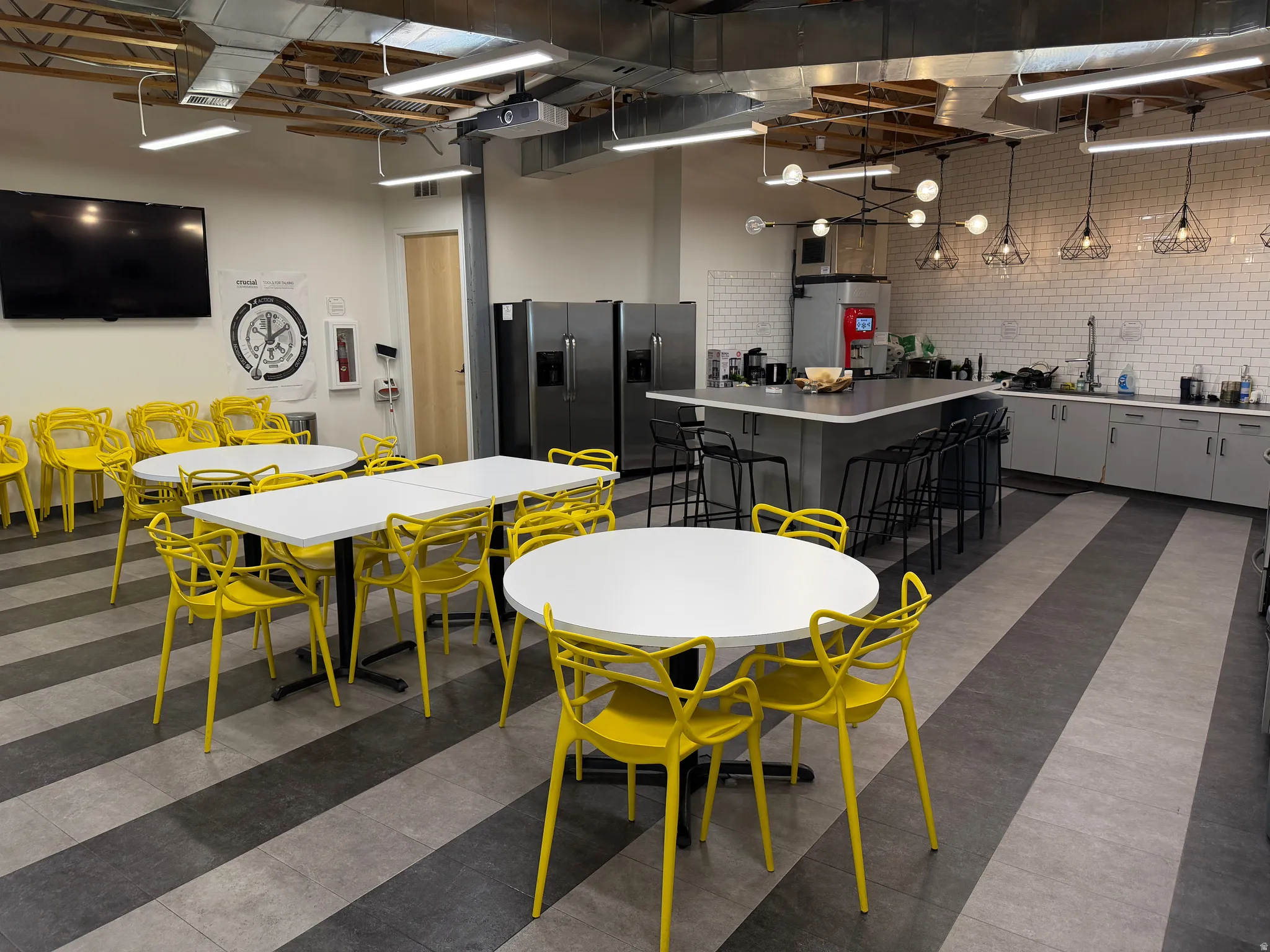 Dining room with a high ceiling