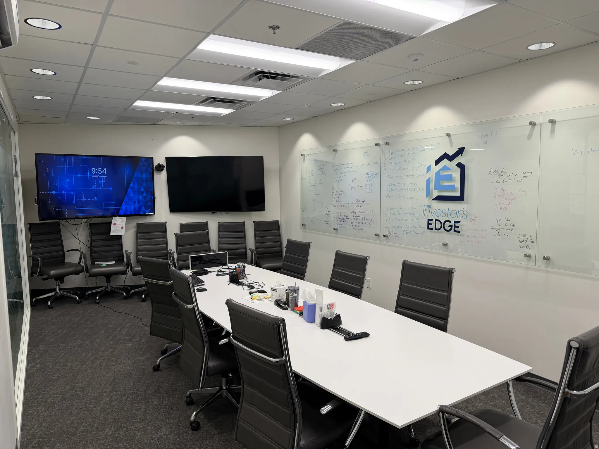 Home office featuring a drop ceiling