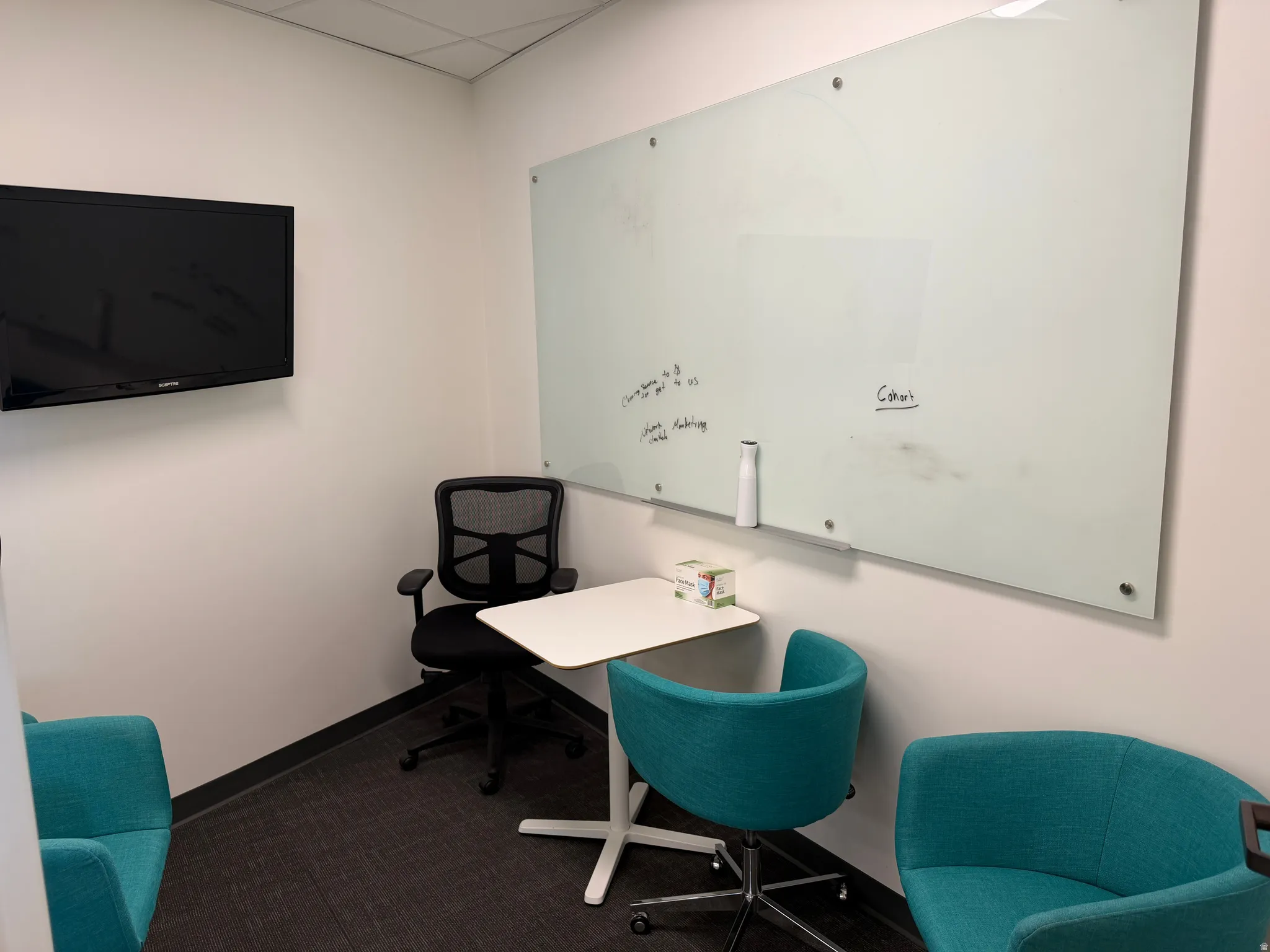 Office area featuring a drop ceiling