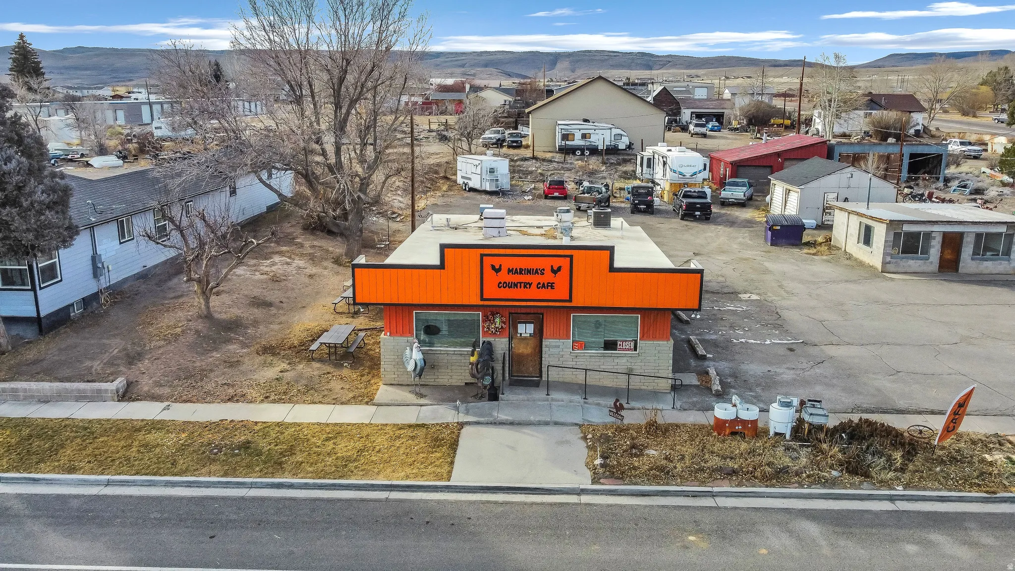 Aerial view of a mountain backdrop