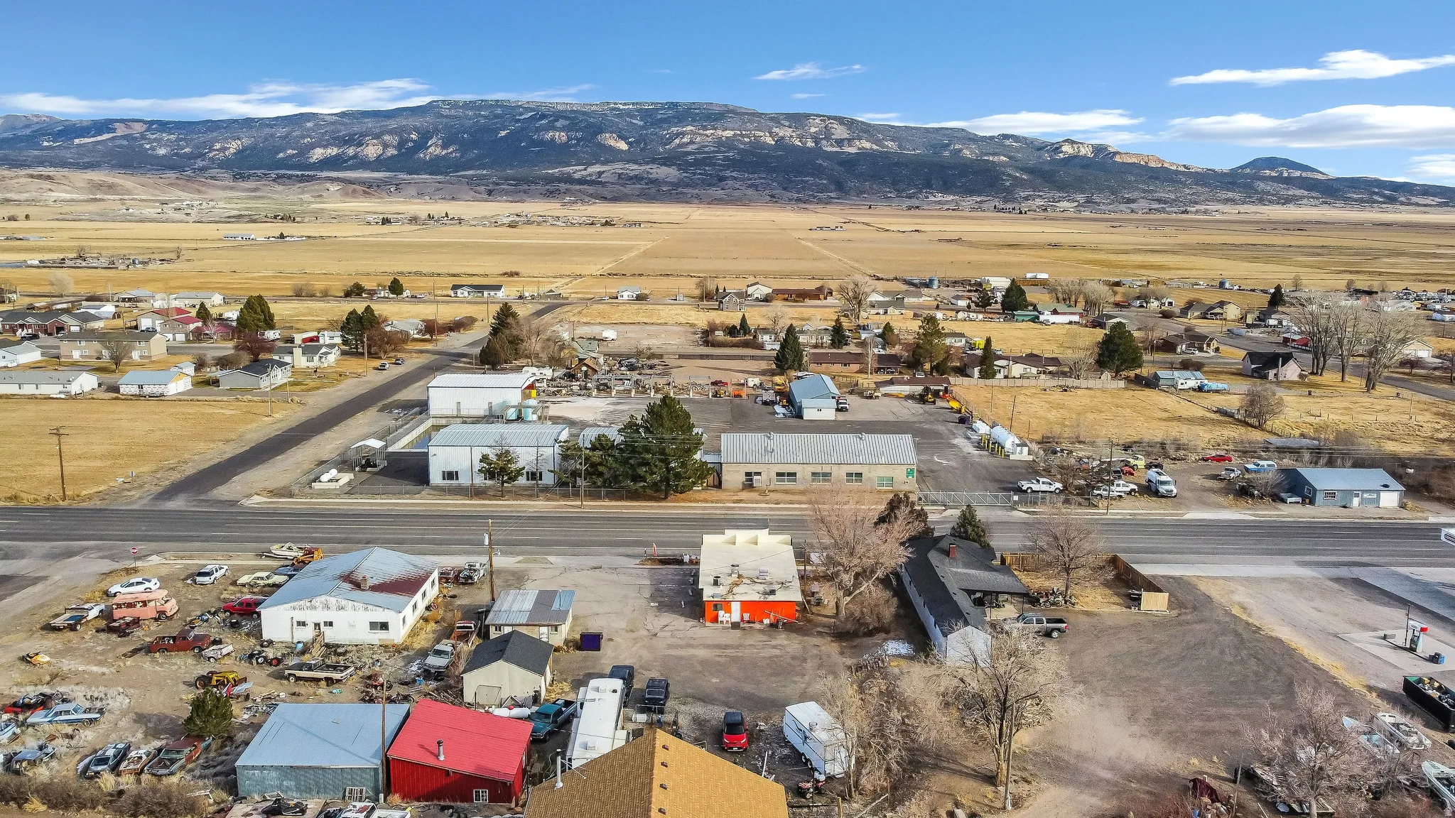 Aerial view of a mountainous background