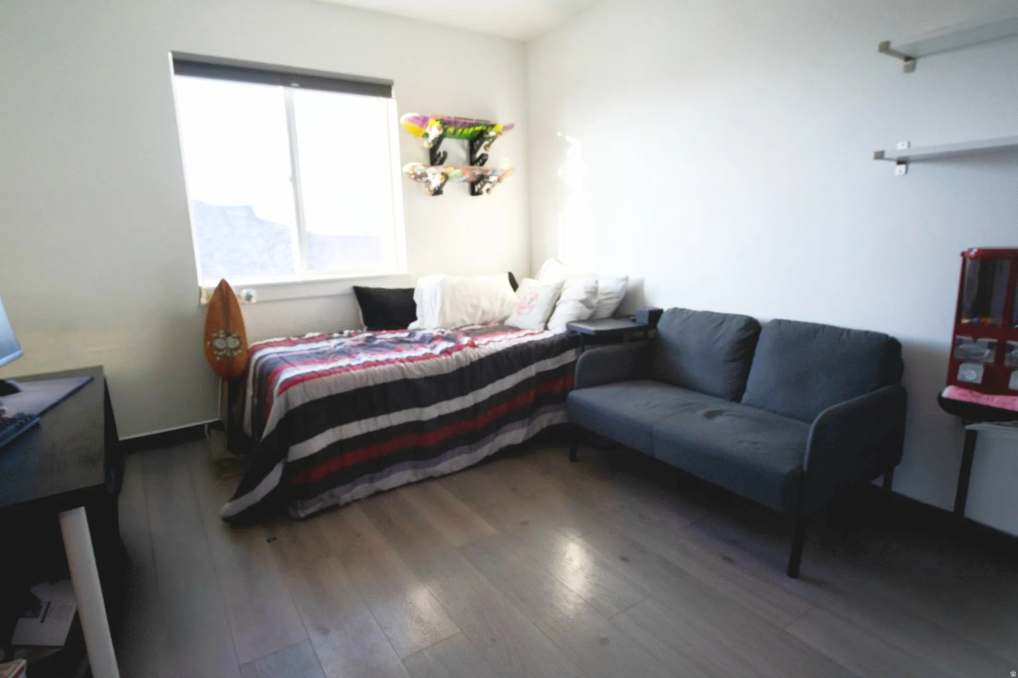 Bedroom featuring laminate floors and a view of Timpanogos Mountain