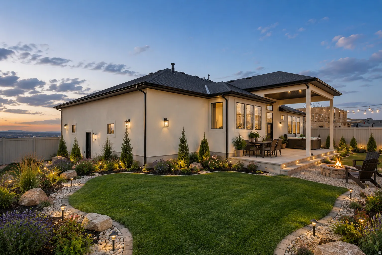 Expansive backyard featuring a manicured lawn and mature landscaping