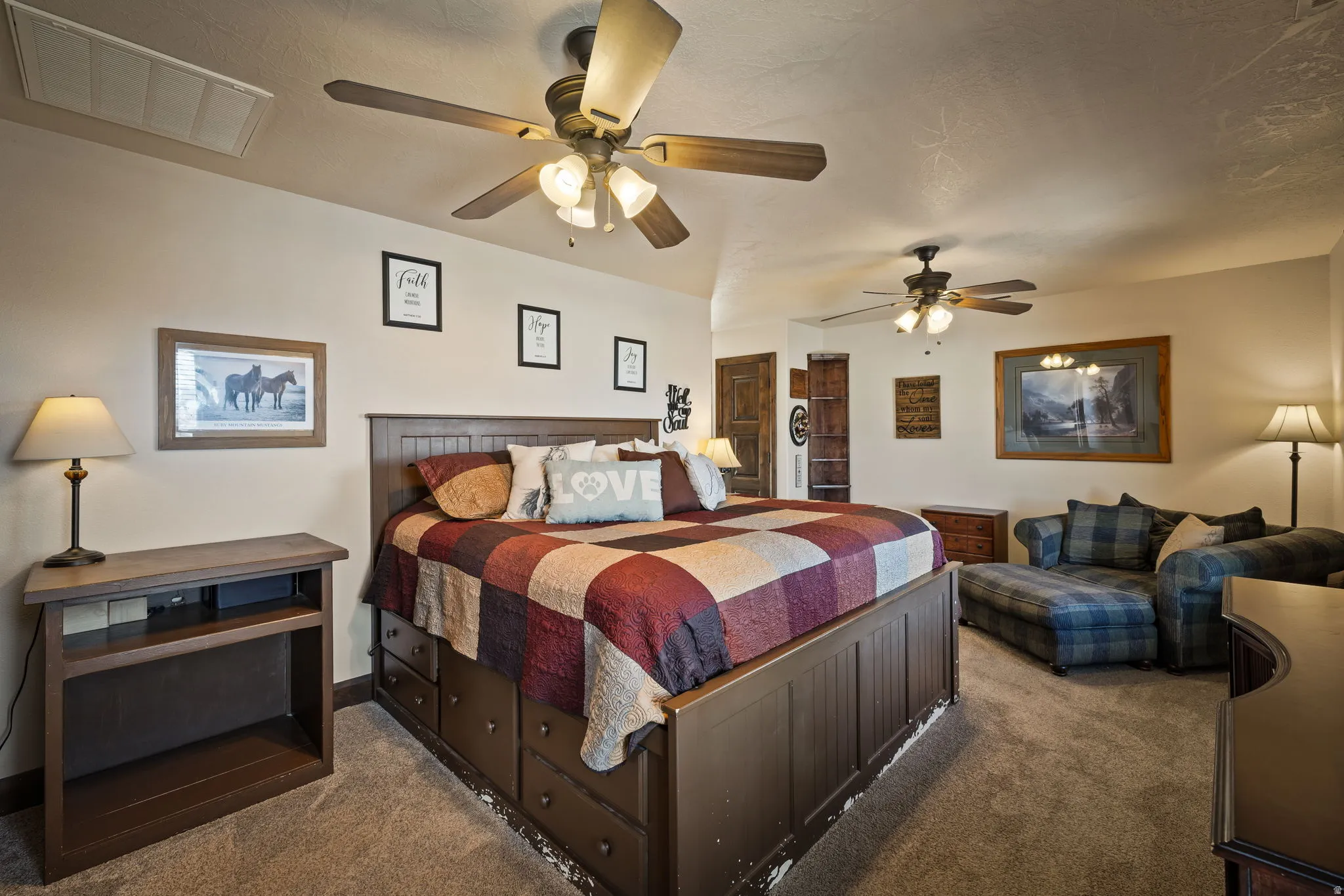 Master bedroom with ceiling fan