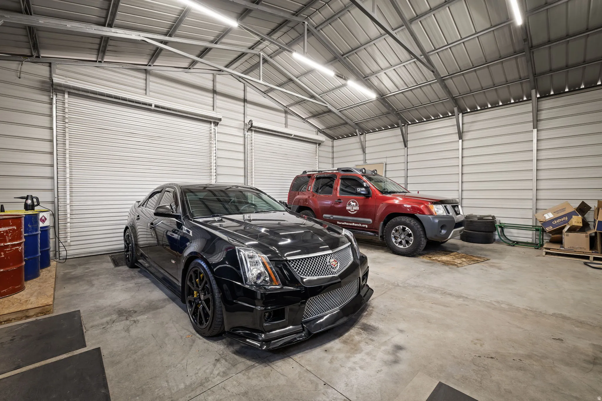 Garage with metal wall