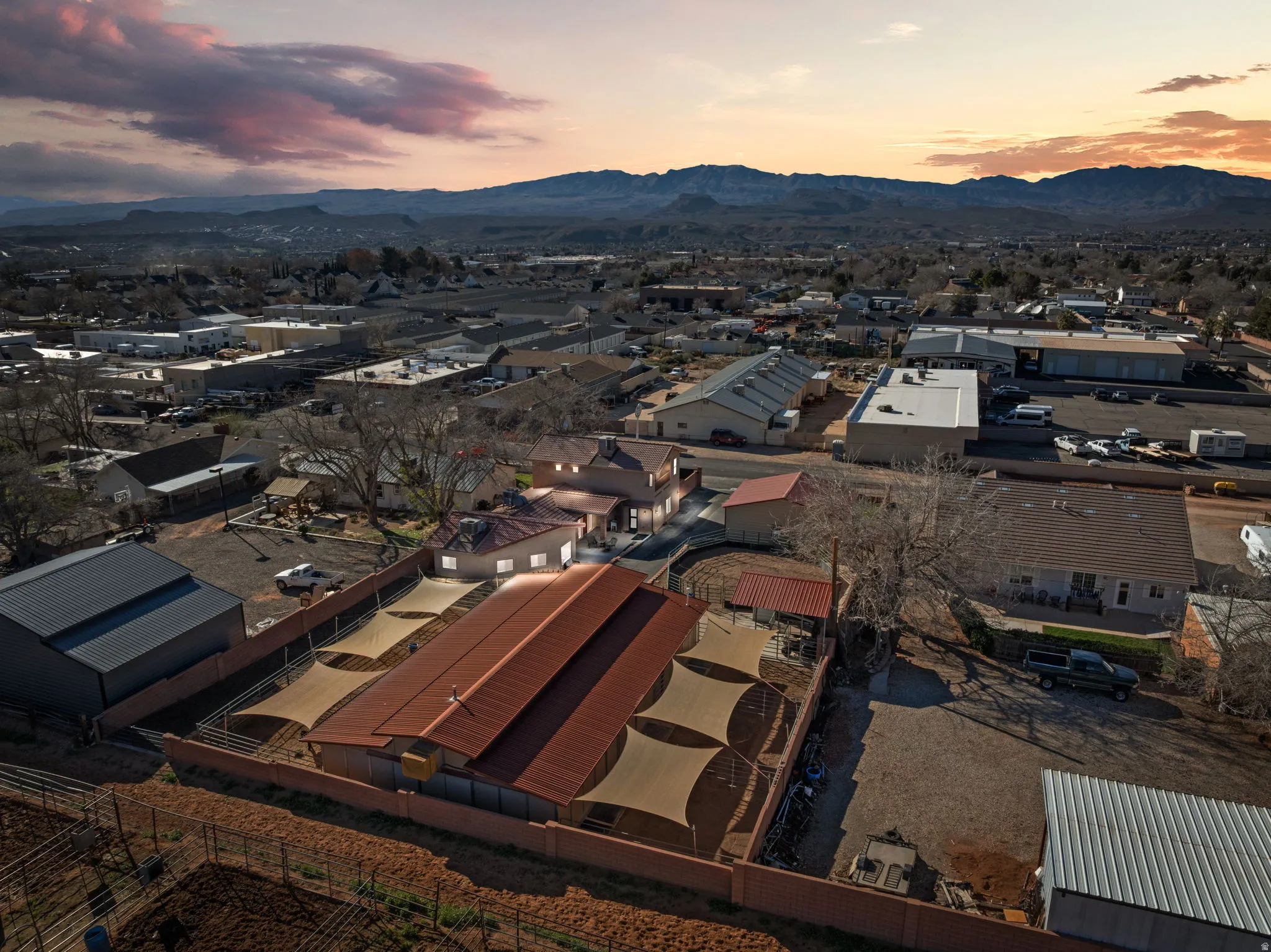 Aerial view of a mountain backdrop