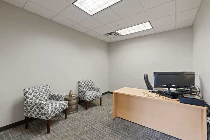 Office area with a drop ceiling