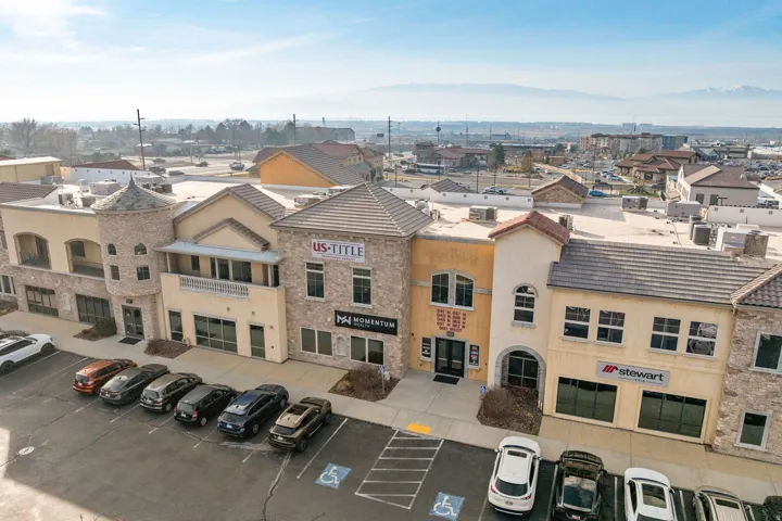 Aerial view of a commercial area