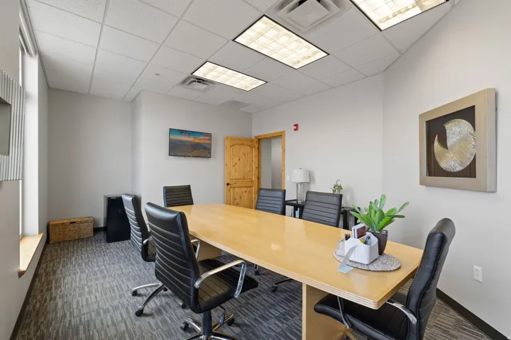 Office space with a drop ceiling