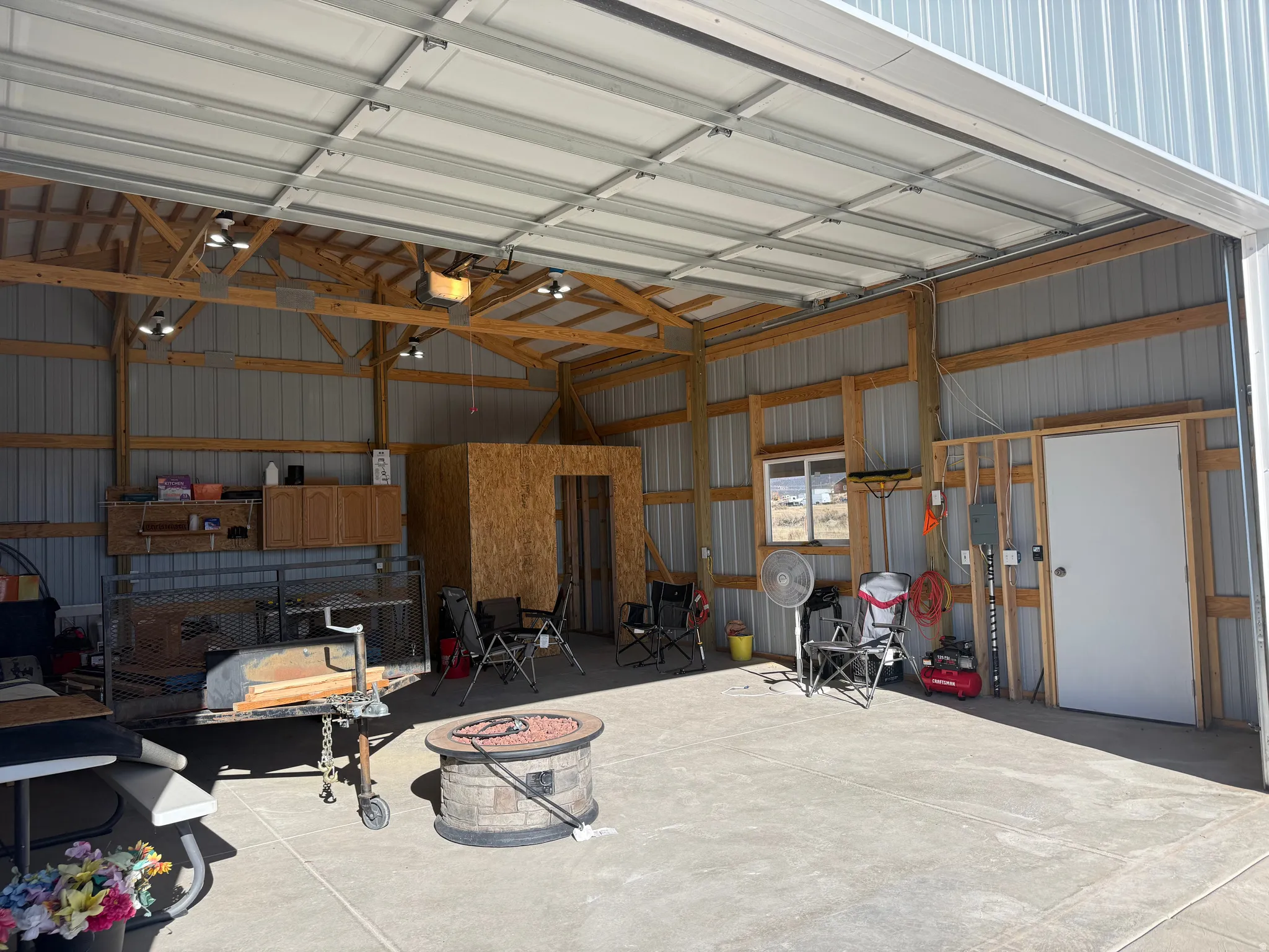 Garage with metal wall