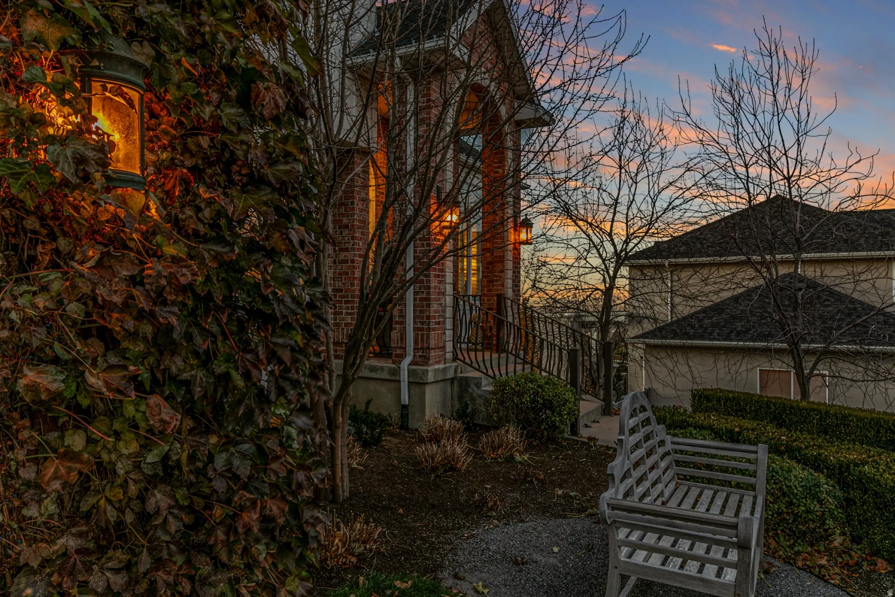 View of yard at dusk