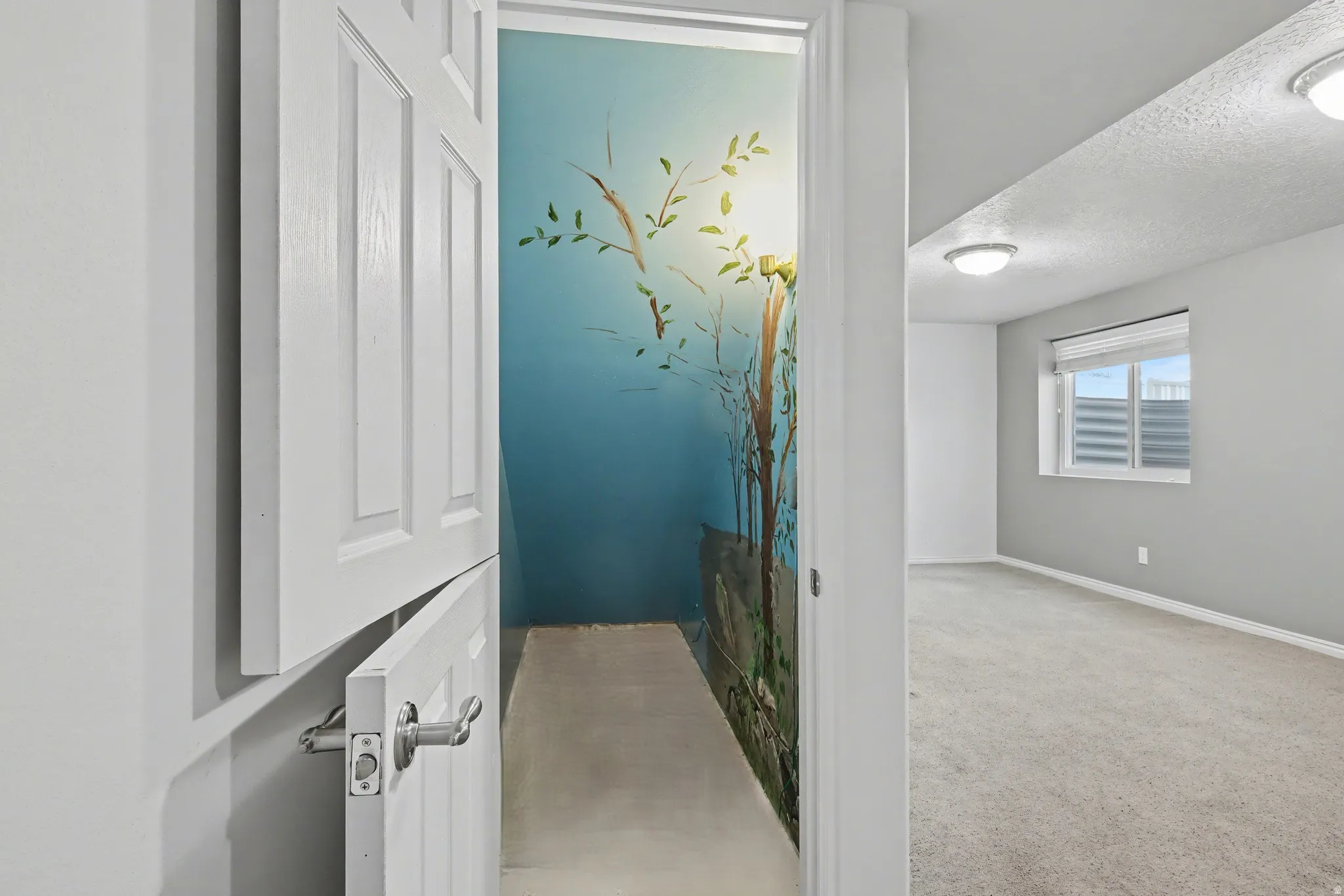 Custom Painted Play area under the stairs. Door is split for a fun play area.