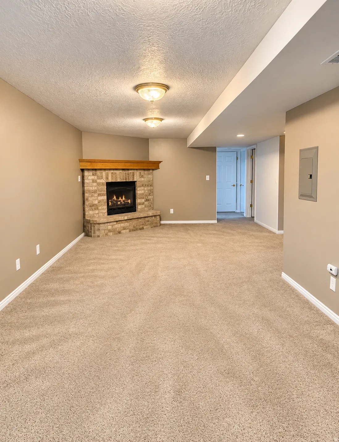 Basement Family room with Alpine Fireplace.
