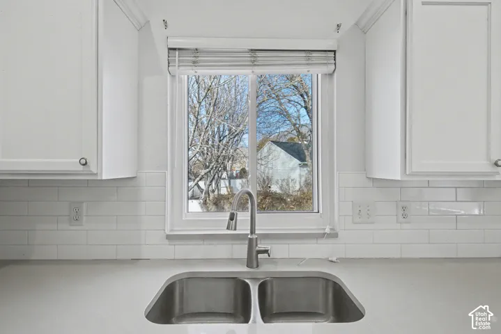 View to the backyard from the kitchen sink.
