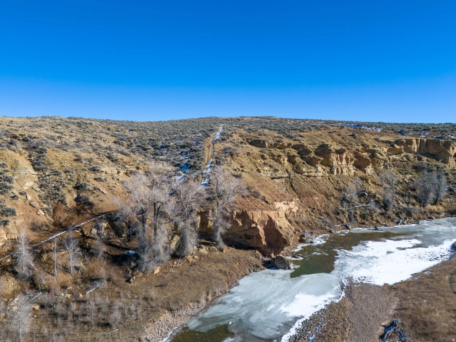 Bird's eye view of a water and mountain view