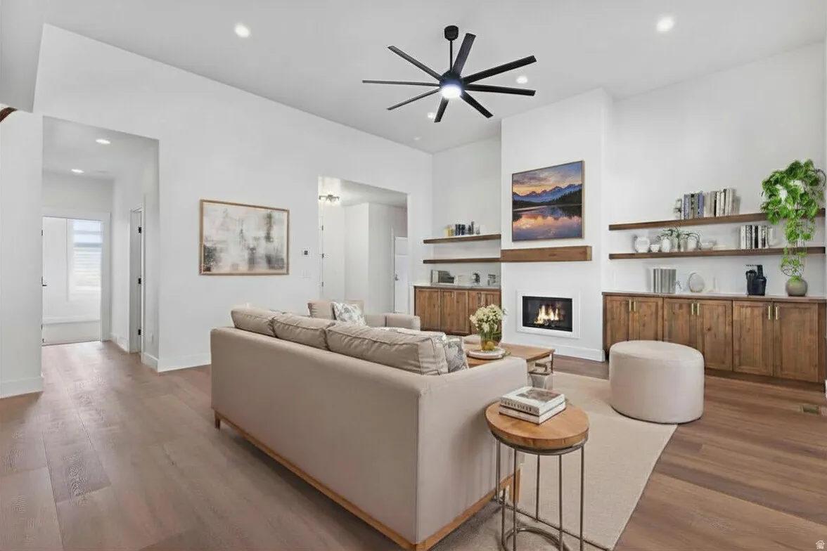 Enhanced photo of staged family room