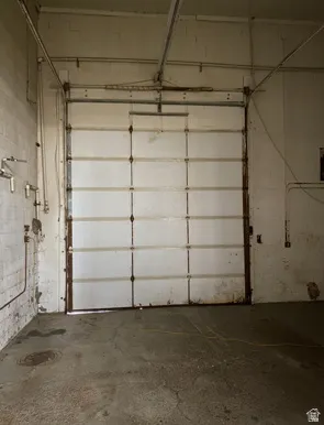 Garage with concrete block wall