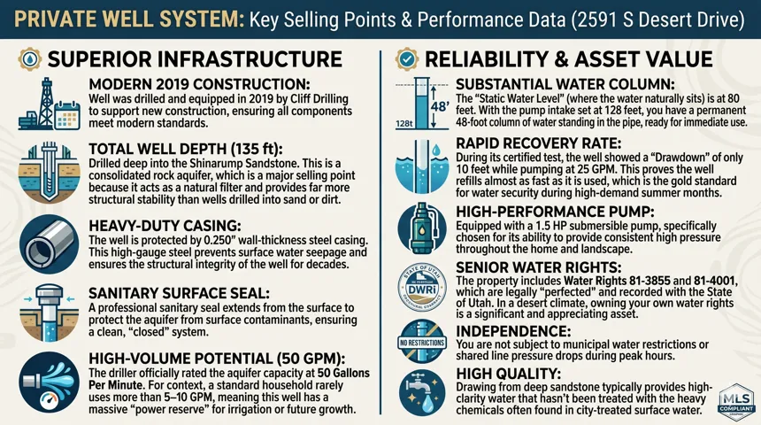 Private Well System Data Sheet. Outlining technical specifications and performance metrics for the property's water supply