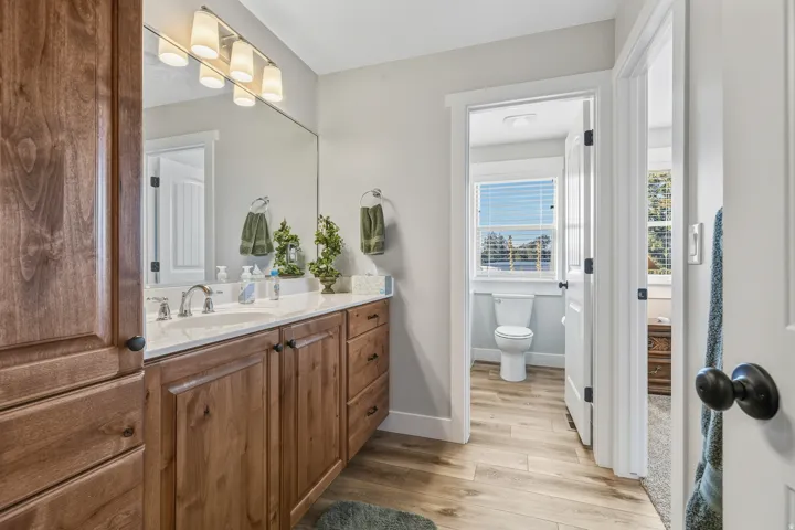 Bathroom featuring vanity and light wood-type flooring