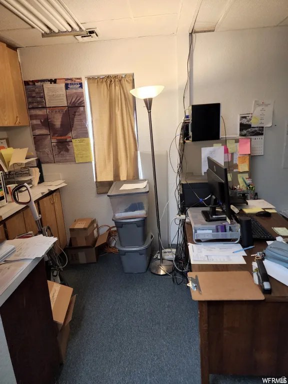 Office space with a textured wall