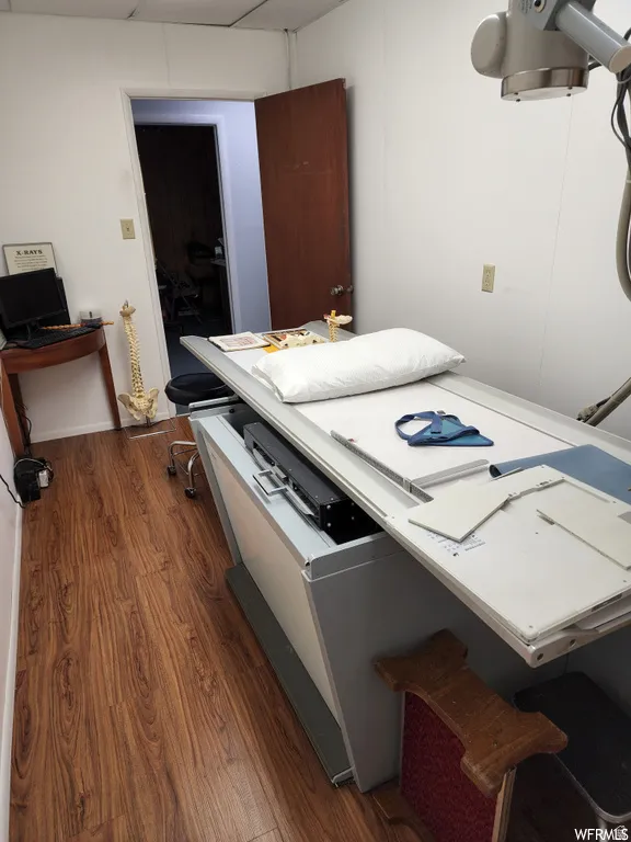 Kitchen with dark wood-style flooring