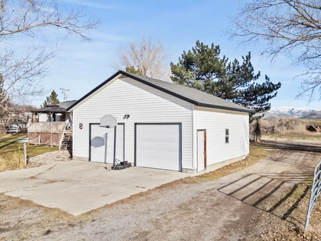 View of detached garage