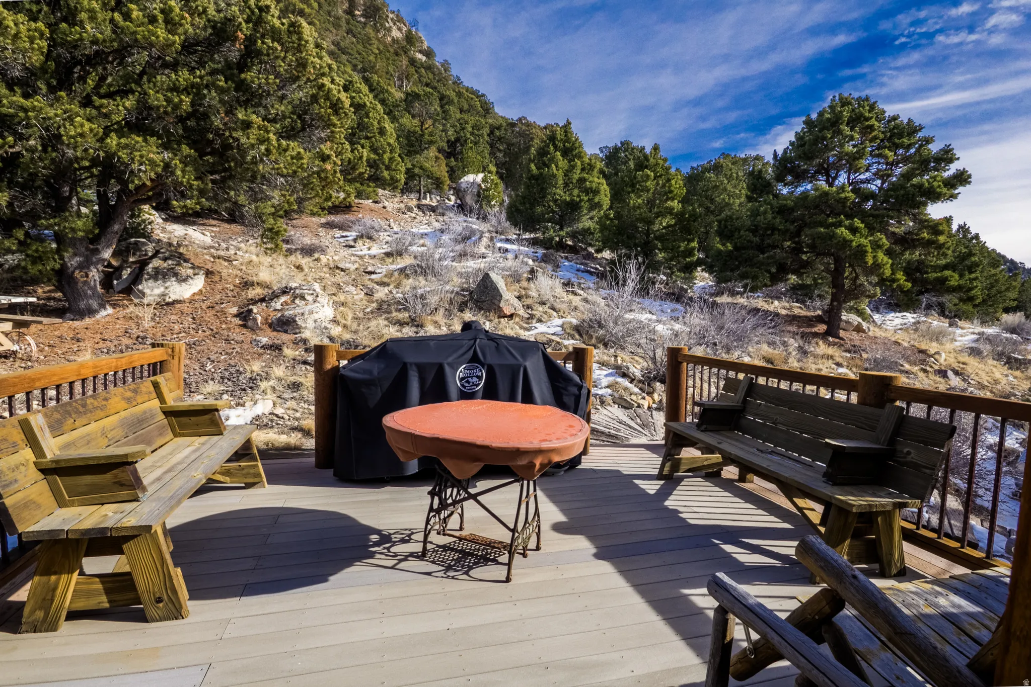 Wooden deck with a grill