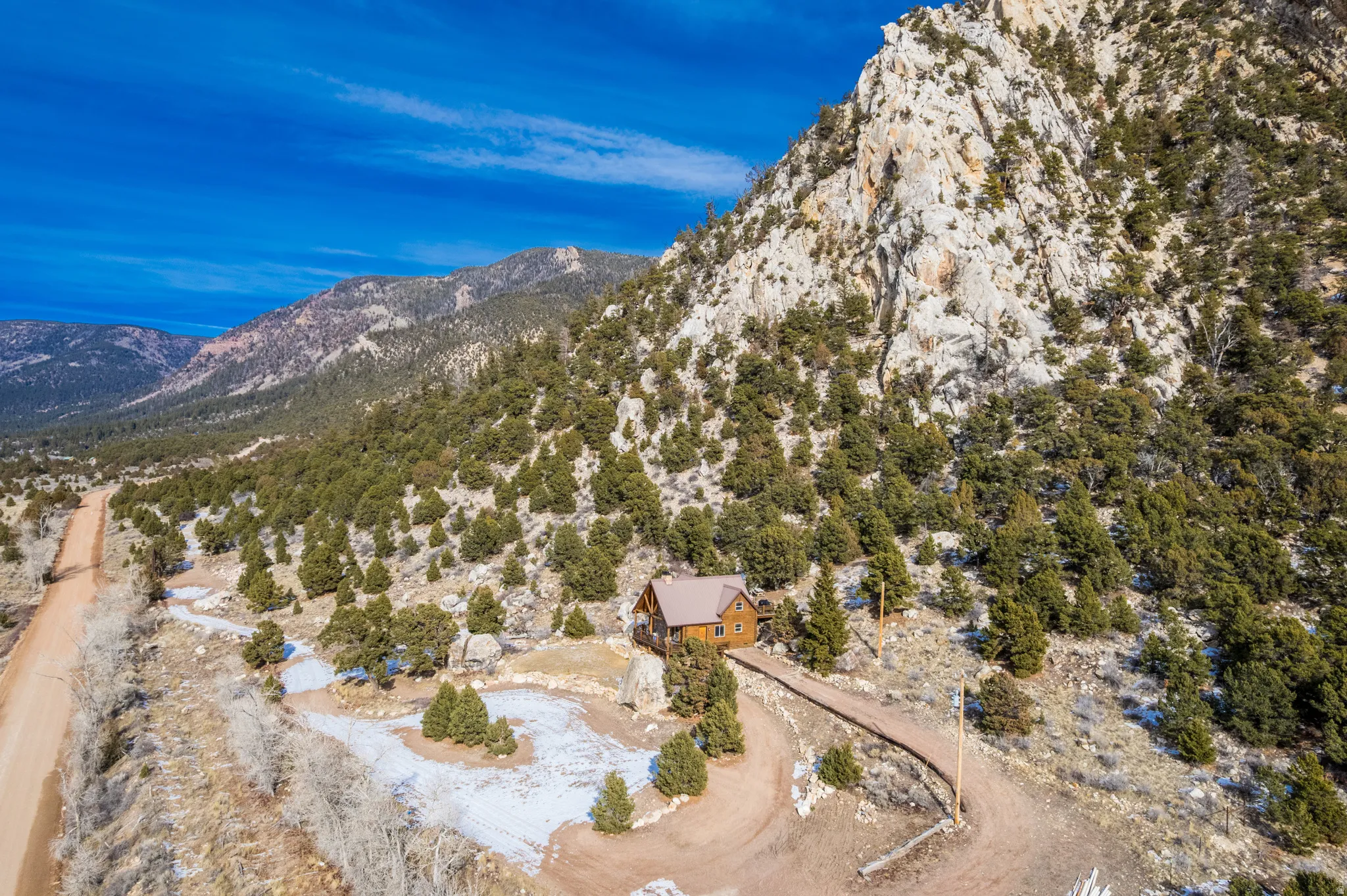Drone / aerial view of a mountain backdrop