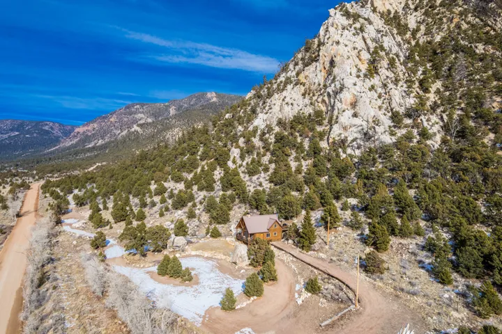 Drone / aerial view of a mountain backdrop